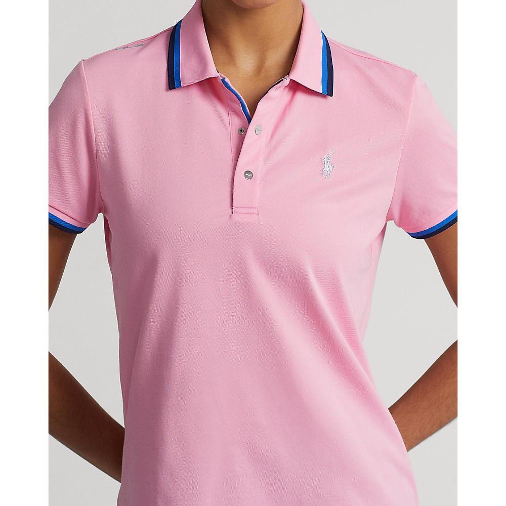 RLX Ralph Lauren Women's Tour Pique Golf Shirt - Pink Flamingo/Spa Royal/Navy