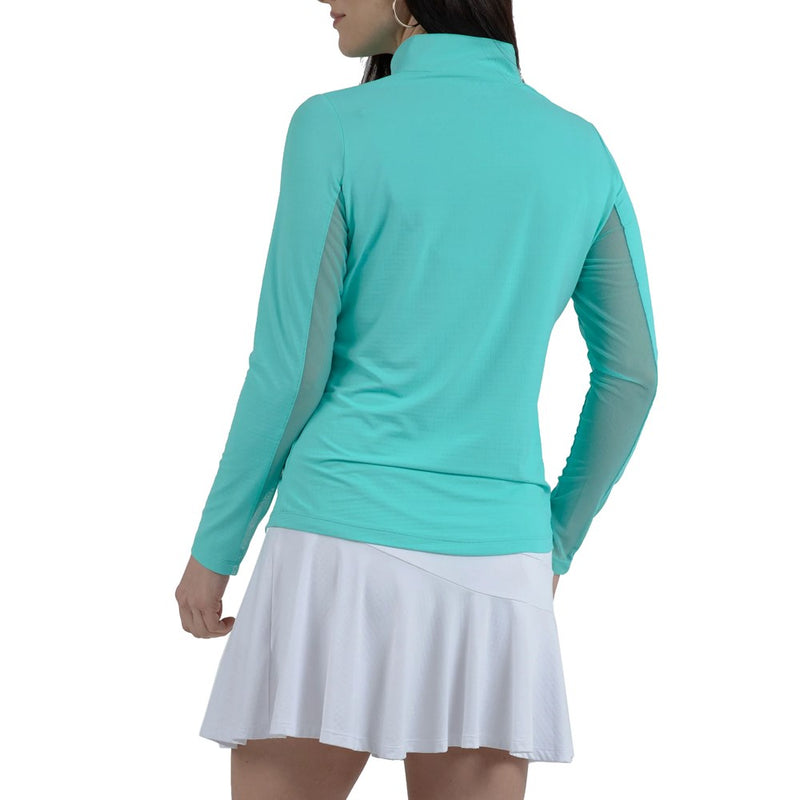 IBKUL Women's Solid Long Sleeve Zip Mock Neck Golf Top - Jade