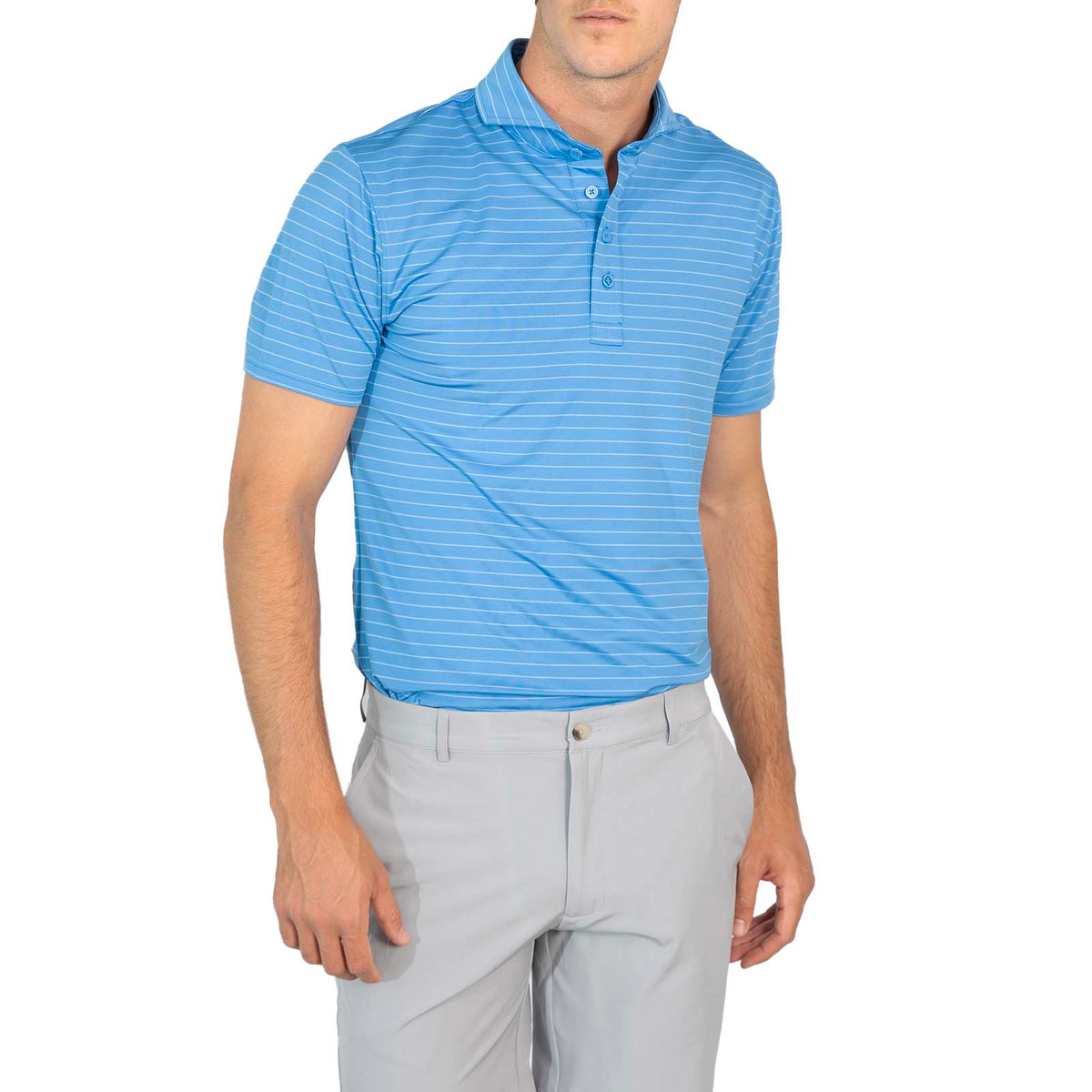 G/Fore Clube Stripe Tech Jersey Golf Polo Shirt - Cerulean