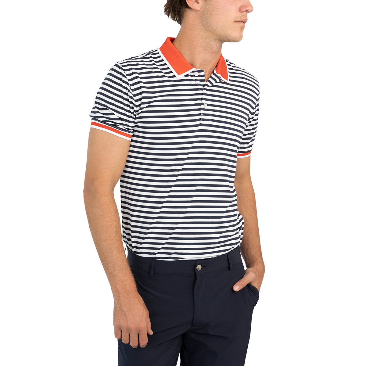 G/Fore Perforated Stripe Tech Golf Shirt - Snow