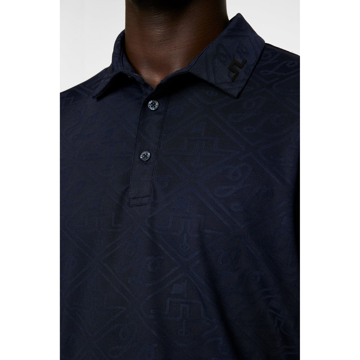 J.Lindeberg Bison Regular Fit Jacquard Golf Polo Shirt - JL Navy