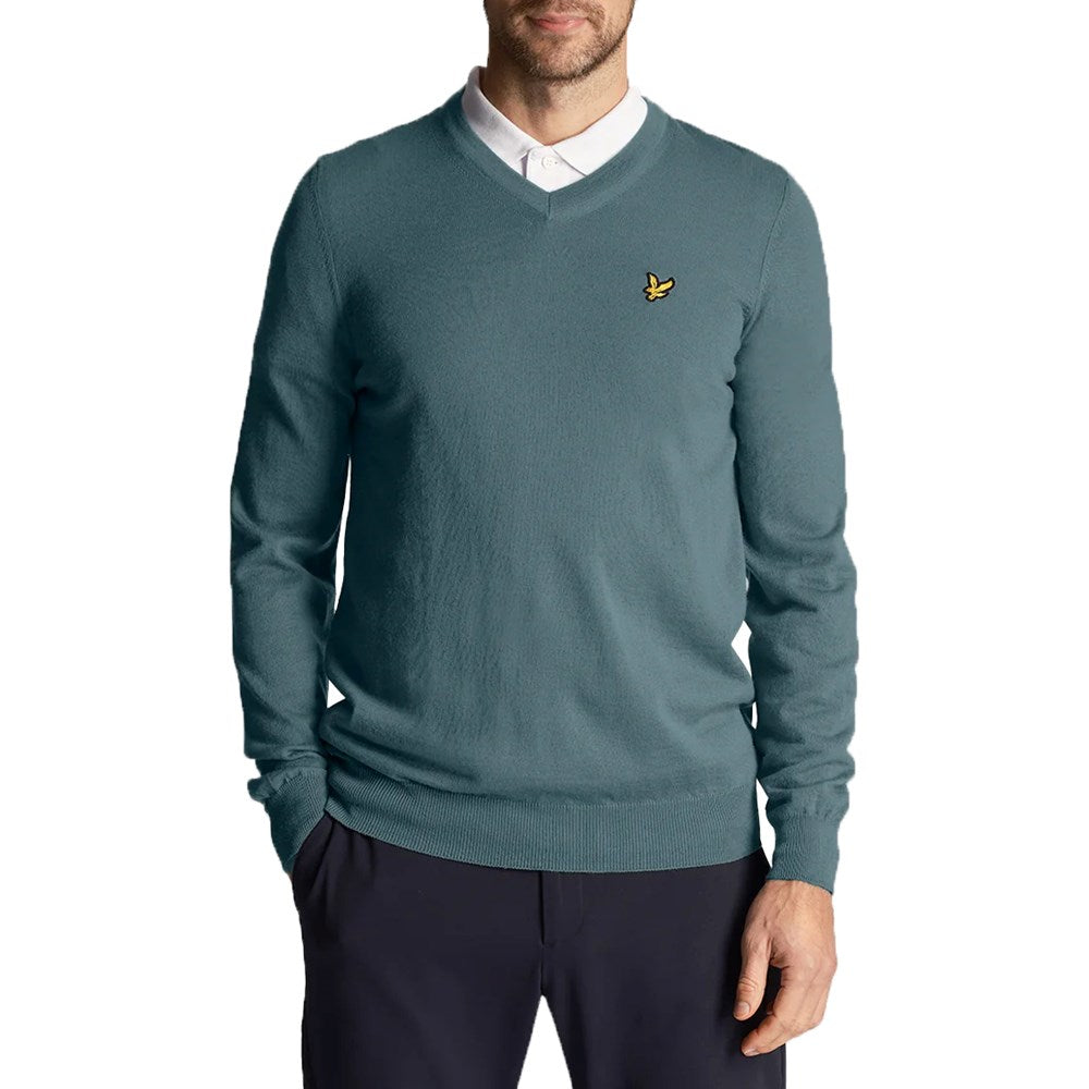 Lyle & Scott Golf Merino Blend V Neck Pullover - Iron Blue