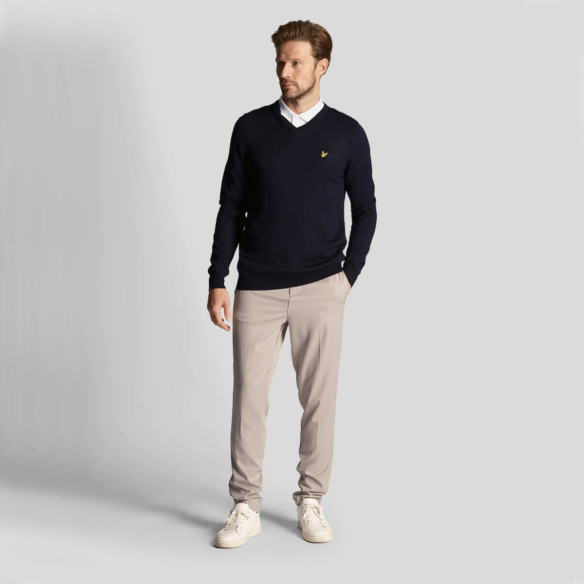 Lyle & Scott Golf Merino Blend V Neck Pullover - Dark Navy