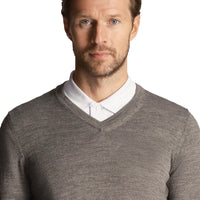 Lyle & Scott Tonal Eagle Merino BlendV Neck Knit - Mid Grey Marl