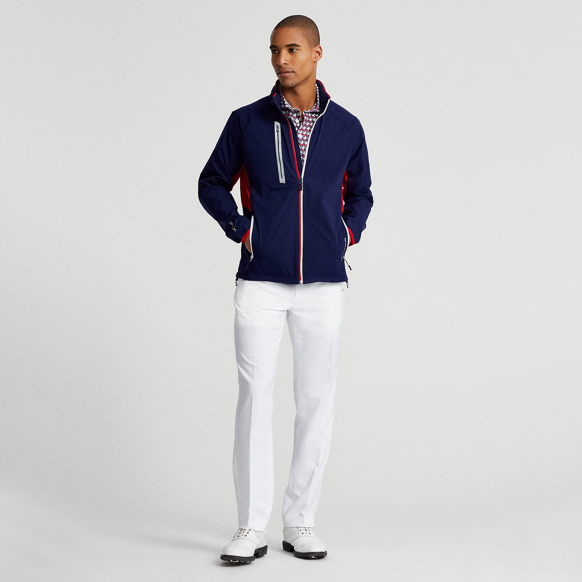 RLX Ralph Lauren Par Water-Resistance Windbreaker Golf Jacket - French Navy/Red