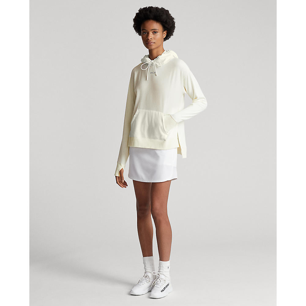 RLX Ralph Lauren 女式徽标混合平纹针织连帽衫 - 纯白色