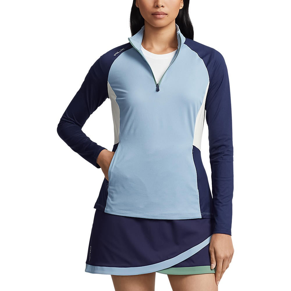 RLX Ralph Lauren Women's Colour Block 1/4 Zip - Vessel Blue/Navy/Cream