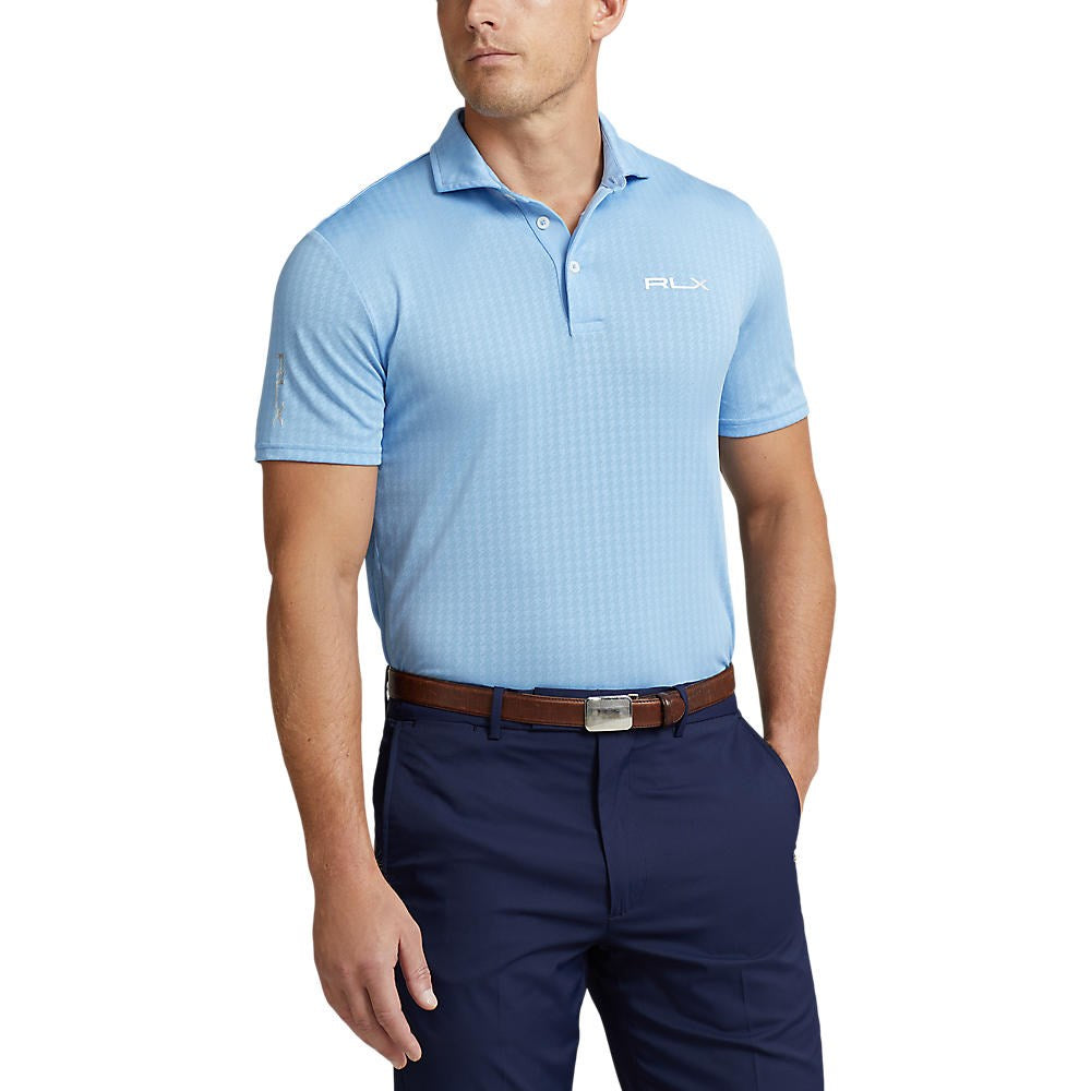 RLX Ralph Lauren Jacquard Performance Polo Shirt - Blue Lagoon Classic Houndstooth