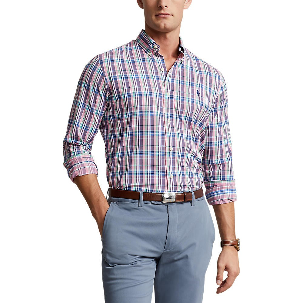 Polo Ralph Lauren Classic Fit Plaid Stretch Twill Golf Shirt - Pink/ Blue Multi