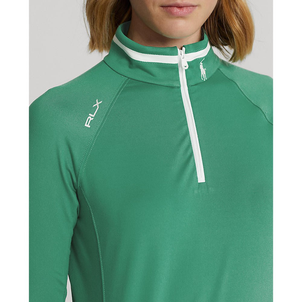 RLX Ralph Lauren 女式球衣四分之一拉链高尔夫套头衫 - 筏绿色/纯白色