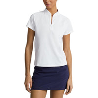 RLX Ralph Lauren 女式 Air Tech Pique 高尔夫 Polo 衫 - 纯白色/沙漠玫瑰色