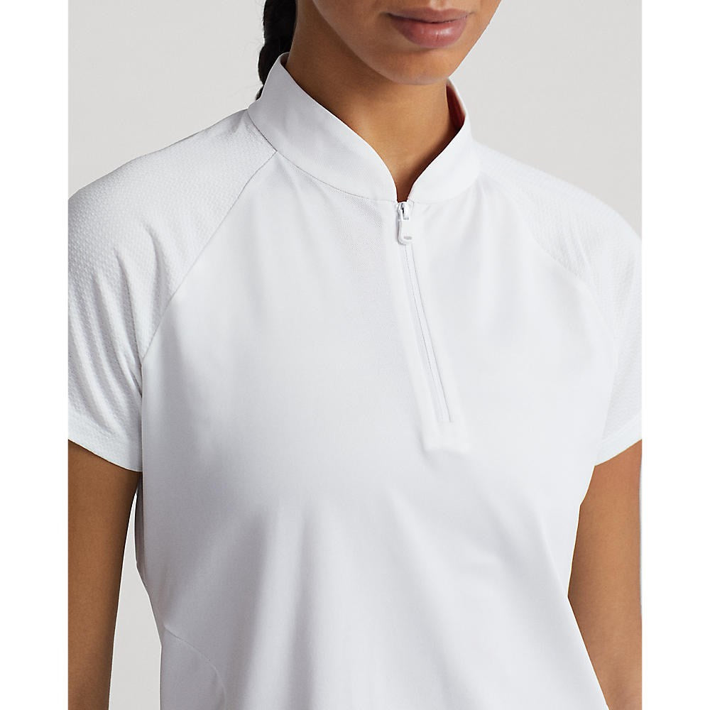 RLX Ralph Lauren 女式 Air Tech Pique 高尔夫 Polo 衫 - 纯白色/沙漠玫瑰色