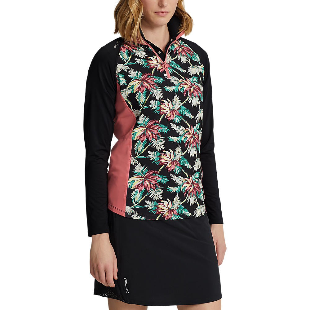 RLX Ralph Lauren 女式球衣 UV 四分之一拉链高尔夫套头衫 - 岛竹花卉多色