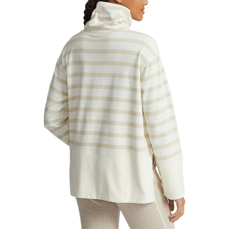RLX Ralph Lauren 女式条纹高性能云绒套头衫 - 俱乐部会所奶油色/基本沙色条纹