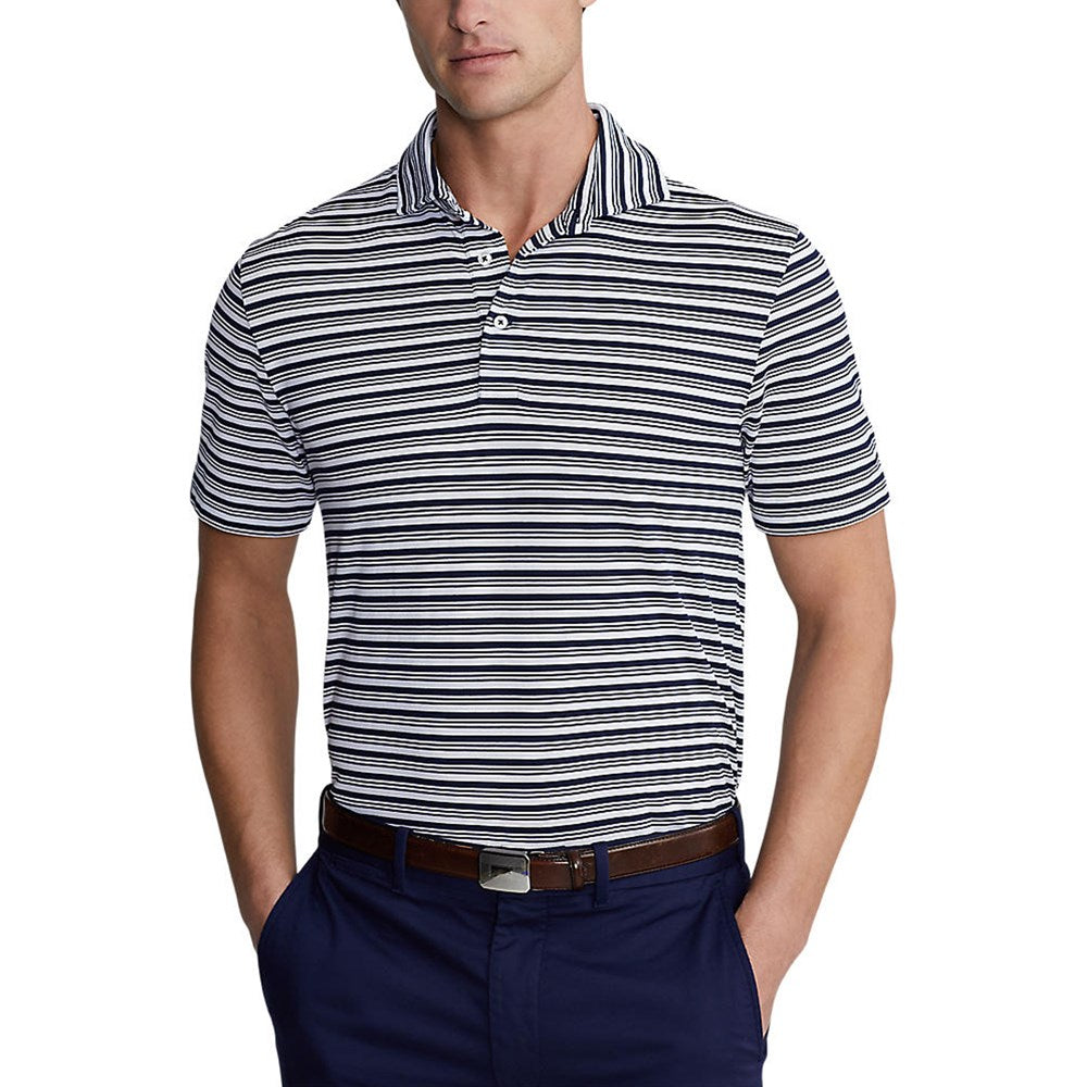 Polo Golf Ralph Lauren Tour Pique 条纹 Polo 衫 - 法国海军蓝/白色