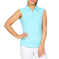 IBKUL Women's Solid Sleeveless Polo - Seafoam