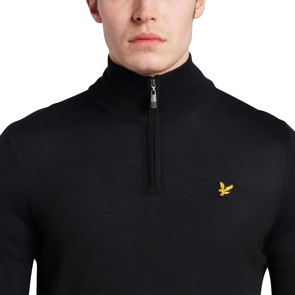 Lyle &amp; Scott Core 1/4 拉链美利奴混纺 - 真黑