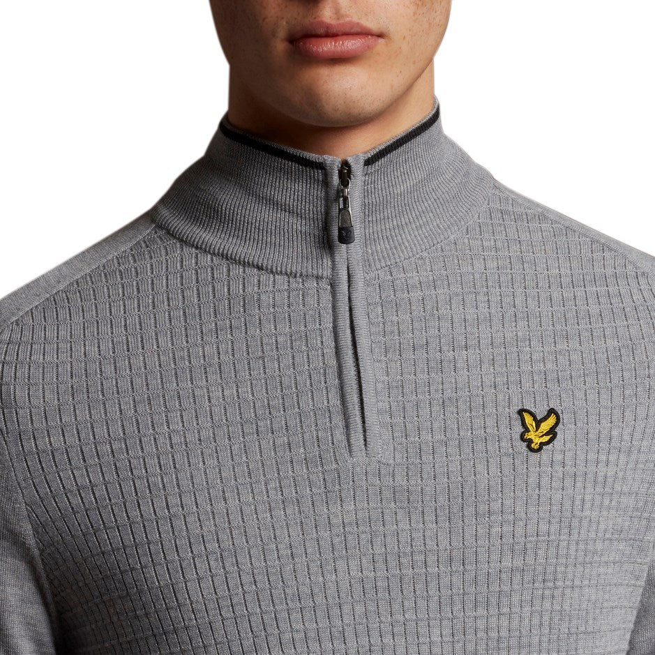 Lyle &amp; Scott Merino 网格纹理 1/4 拉链 - 鹅卵石