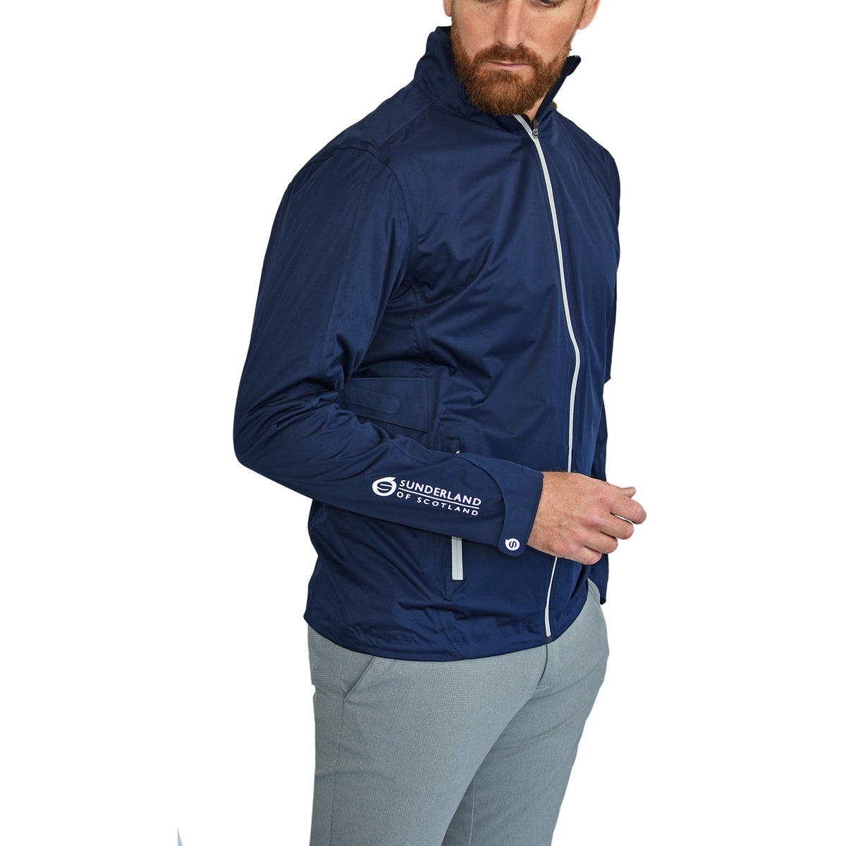 Sunderland Whisperdry Pro-Lite Lightweight Waterproof Golf Jacket - Navy/Silver